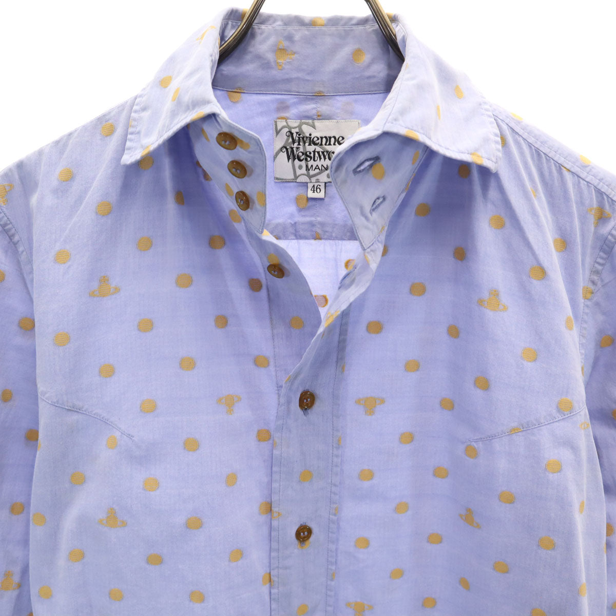 Vivienne WestwoodMAN ヴィヴィアンウエストウッドマン 日本製 オーブ ドット柄 長袖 コットンシャツ 46 ブルー メンズ