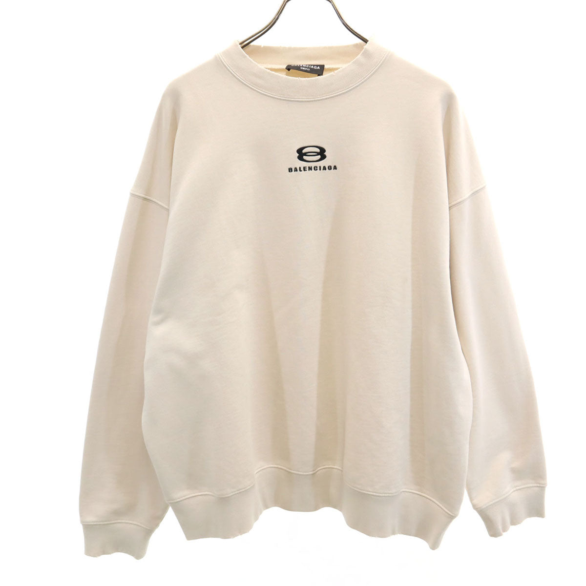 BALENCIAGA バレンシアガ ポルトガル製 長袖 ダメージ加工 スウェット M アイボリー 裏起毛 メンズ