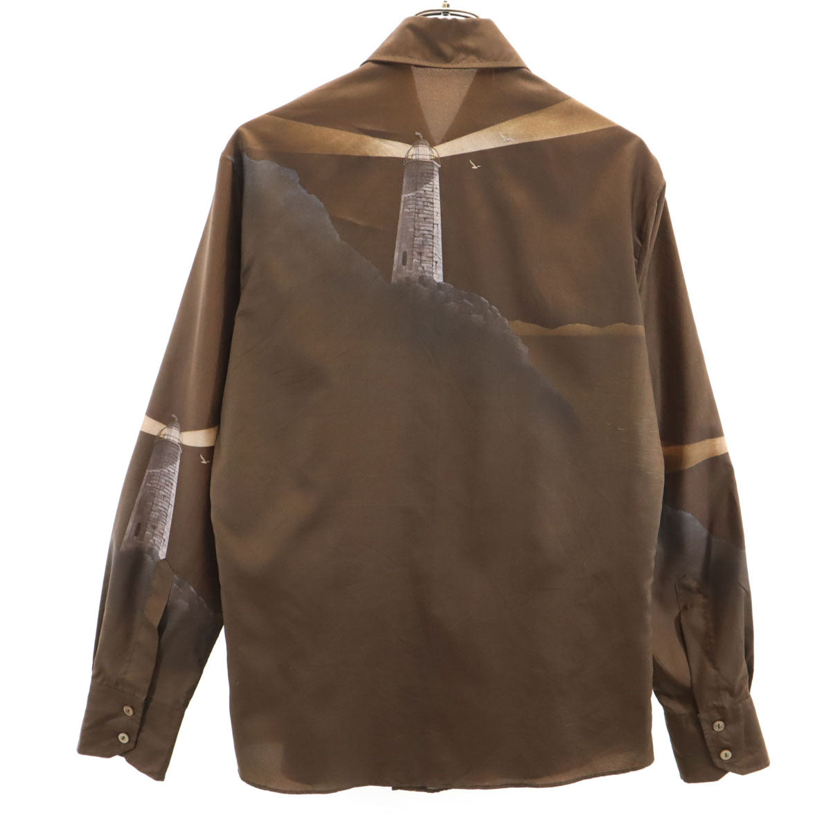 VINTAGE ヴィンテージ 70s 灯台プリント 長袖 シャツ ブラウン メンズ