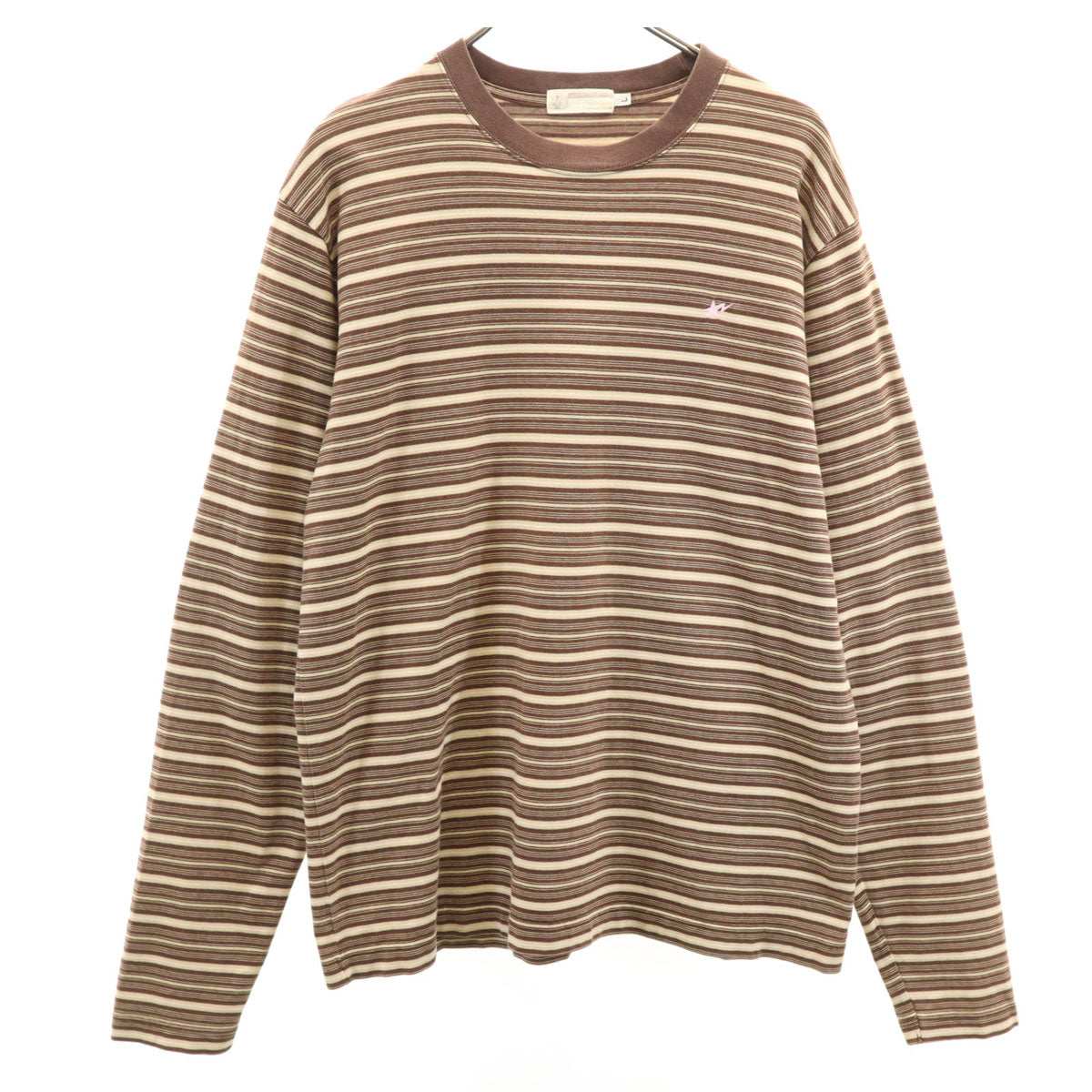 A BATHING APE アベイシングエイプ 日本製 MADEWITHGENERAL ボーダー柄 長袖 ワンポイント Tシャツ L ブラウン メンズ