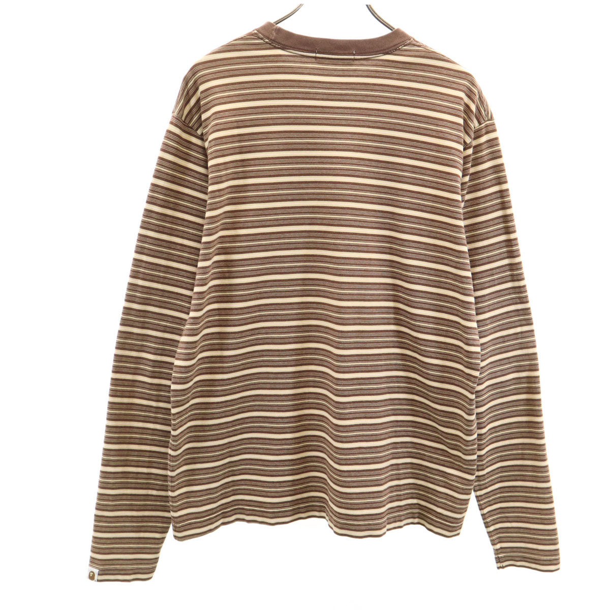A BATHING APE アベイシングエイプ 日本製 MADEWITHGENERAL ボーダー柄 長袖 ワンポイント Tシャツ L ブラウン メンズ