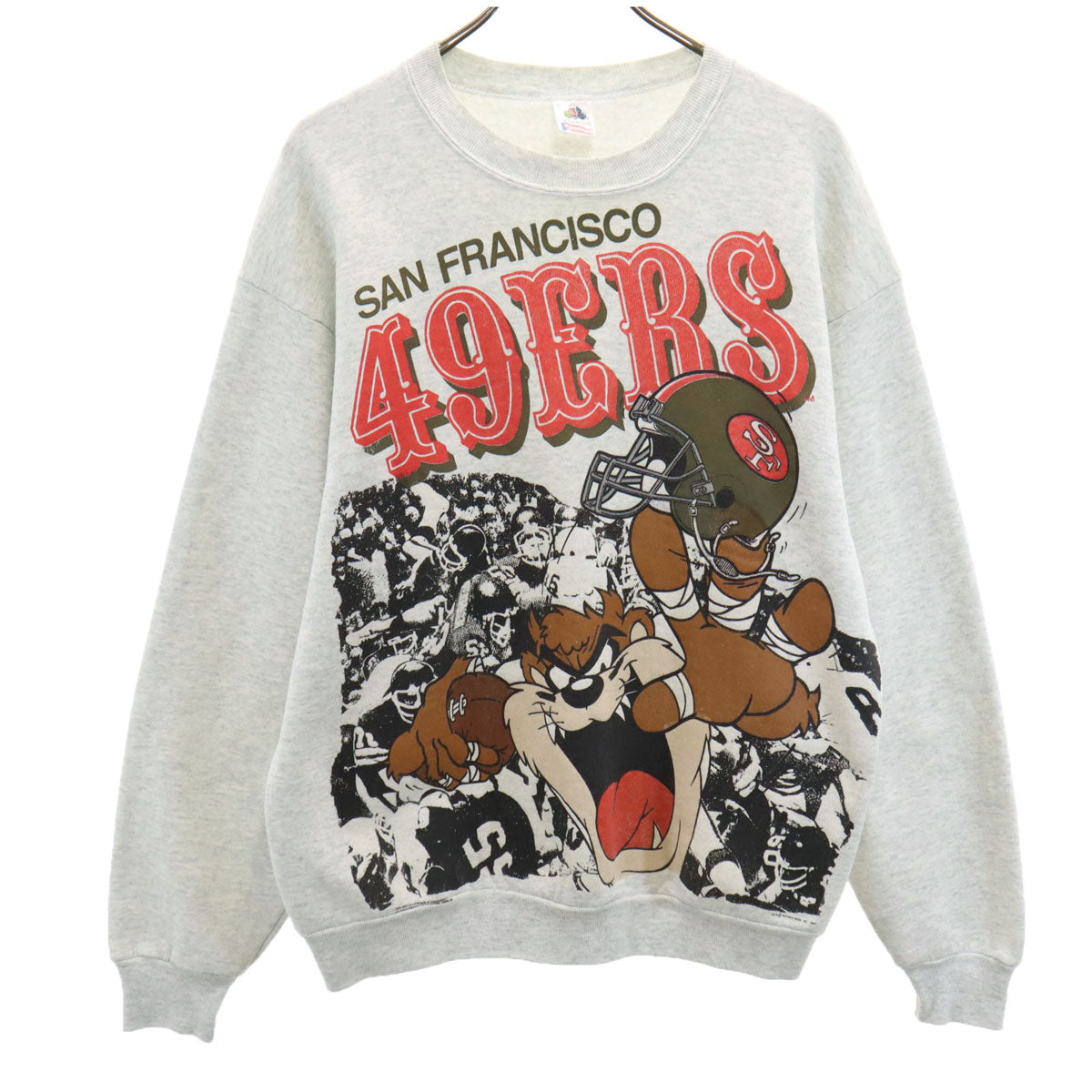 FRUIT OF THE LOOM フルーツオブザルーム 90s オールド USA製 49ERS NFL ルーニーテューンズ タズマニアンデビル 長袖 スウェット L グレー 裏起毛 ワーナーブラザーズ メンズ