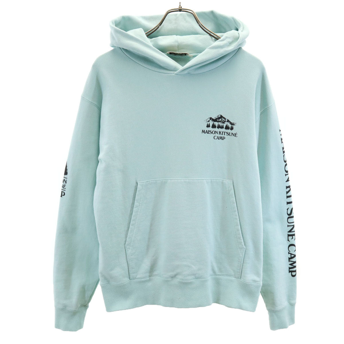 MAISON KITSUNE メゾンキツネ 日本製 バックプリント 長袖 バックプリントプルオーバー スウェットパーカー S ライトブルー KMM32760 メンズ
