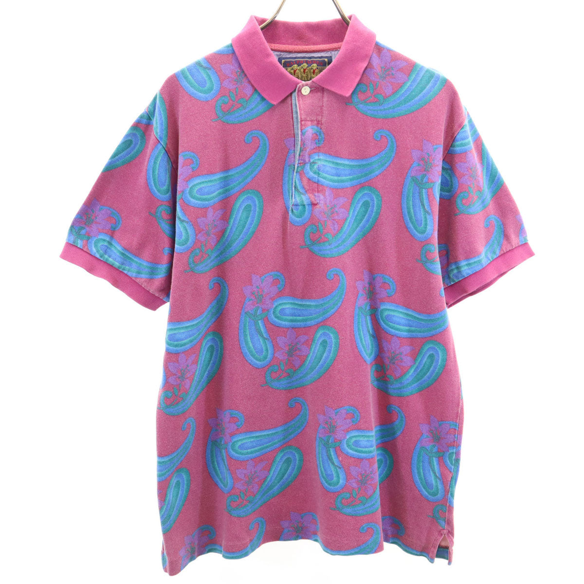 CHAPS RALPH LAUREN チャップスラルフローレン 80s ヴィンテージ ペイズリー柄 半袖 リンガー ポロシャツ M ピンク メンズ