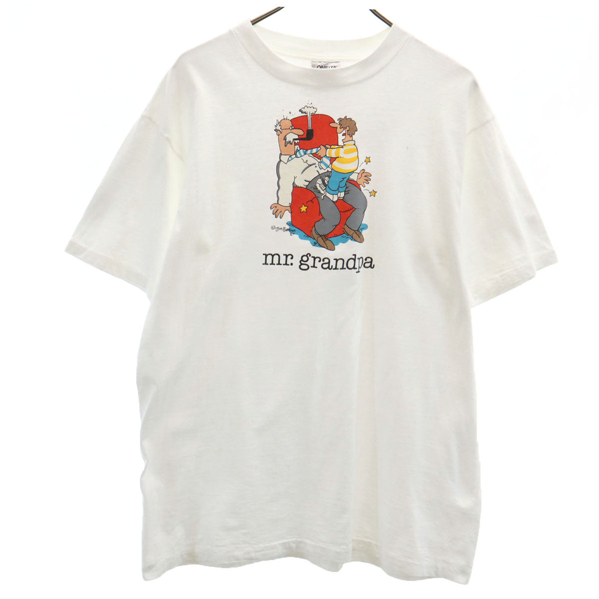 ONEITA オニータ 90s オールド USA製 mr.grandpa ジム・ベントン 半袖 プリント Tシャツ XL ホワイト シングルステッチ メンズ
