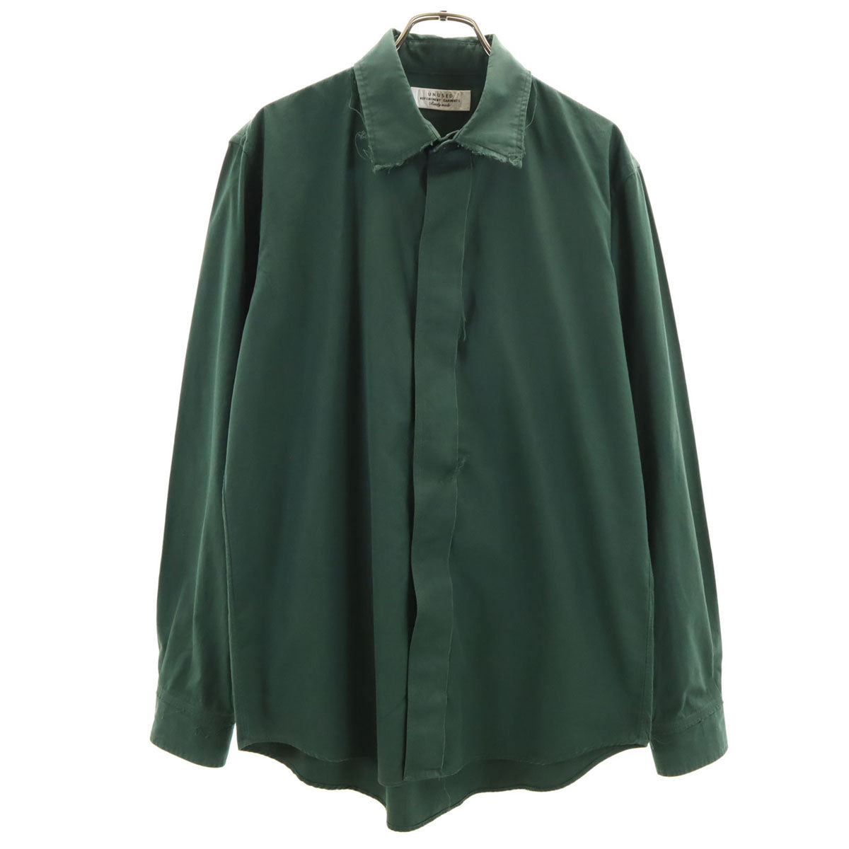 UNUSED アンユーズド 日本製 長袖 カットオフ加工 コットンシャツ 3 グリーン メンズ