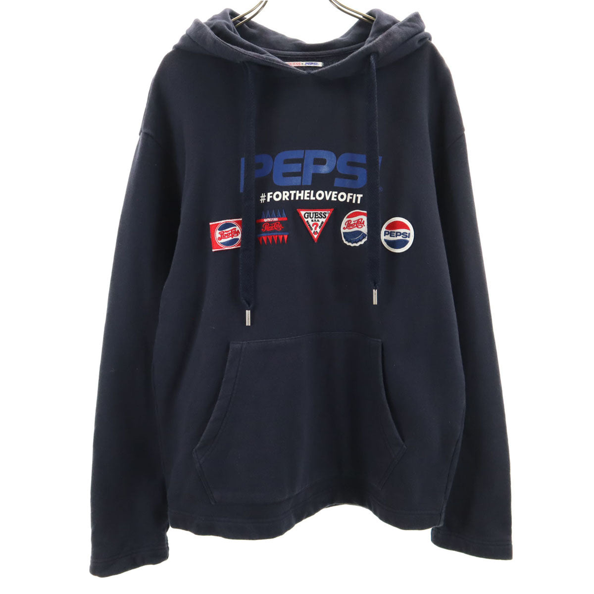 Guess ゲス × ペプシ コラボ 長袖 スウェットパーカー S ネイビー × PEPSI プルオーバー メンズ