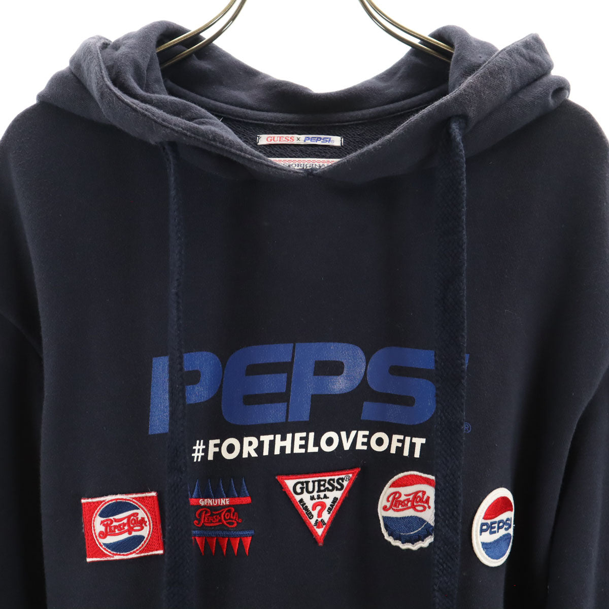 Guess ゲス × ペプシ コラボ 長袖 スウェットパーカー S ネイビー × PEPSI プルオーバー メンズ