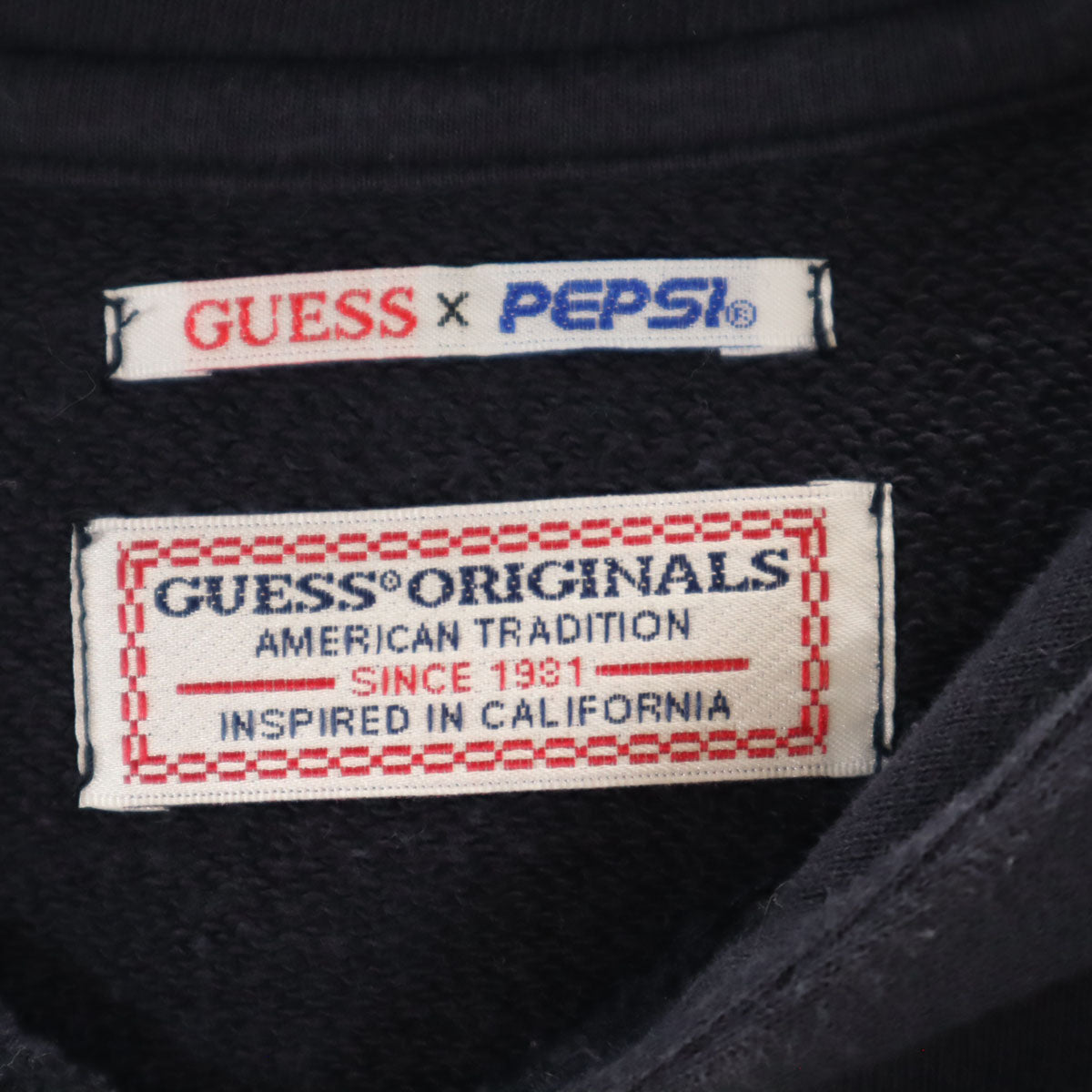 Guess ゲス × ペプシ コラボ 長袖 スウェットパーカー S ネイビー × PEPSI プルオーバー メンズ