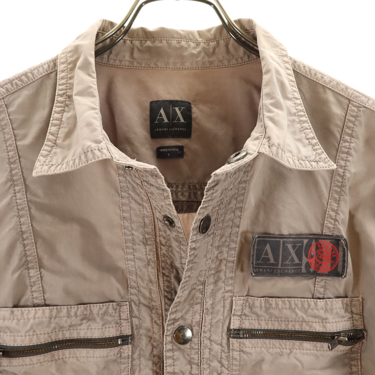 ARMANI EXCHANGE アルマーニエクスチェンジ 迷彩柄 長袖 シャツ L グレー ロールアップ メンズ