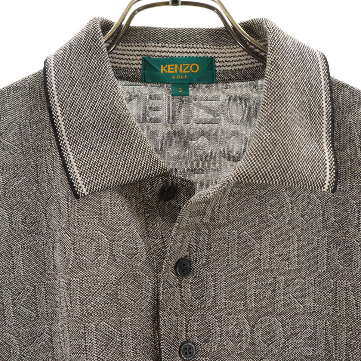 KENZO GOLF ケンゾーゴルフ 90s 日本製 オールド 総ロゴ 長袖 ポロシャツ 3 グレー メンズ