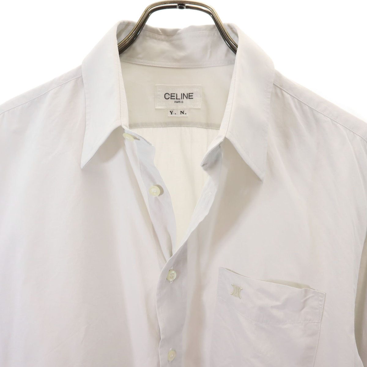 CELINE セリーヌ 長袖 コットンシャツ ホワイトグルー メンズ