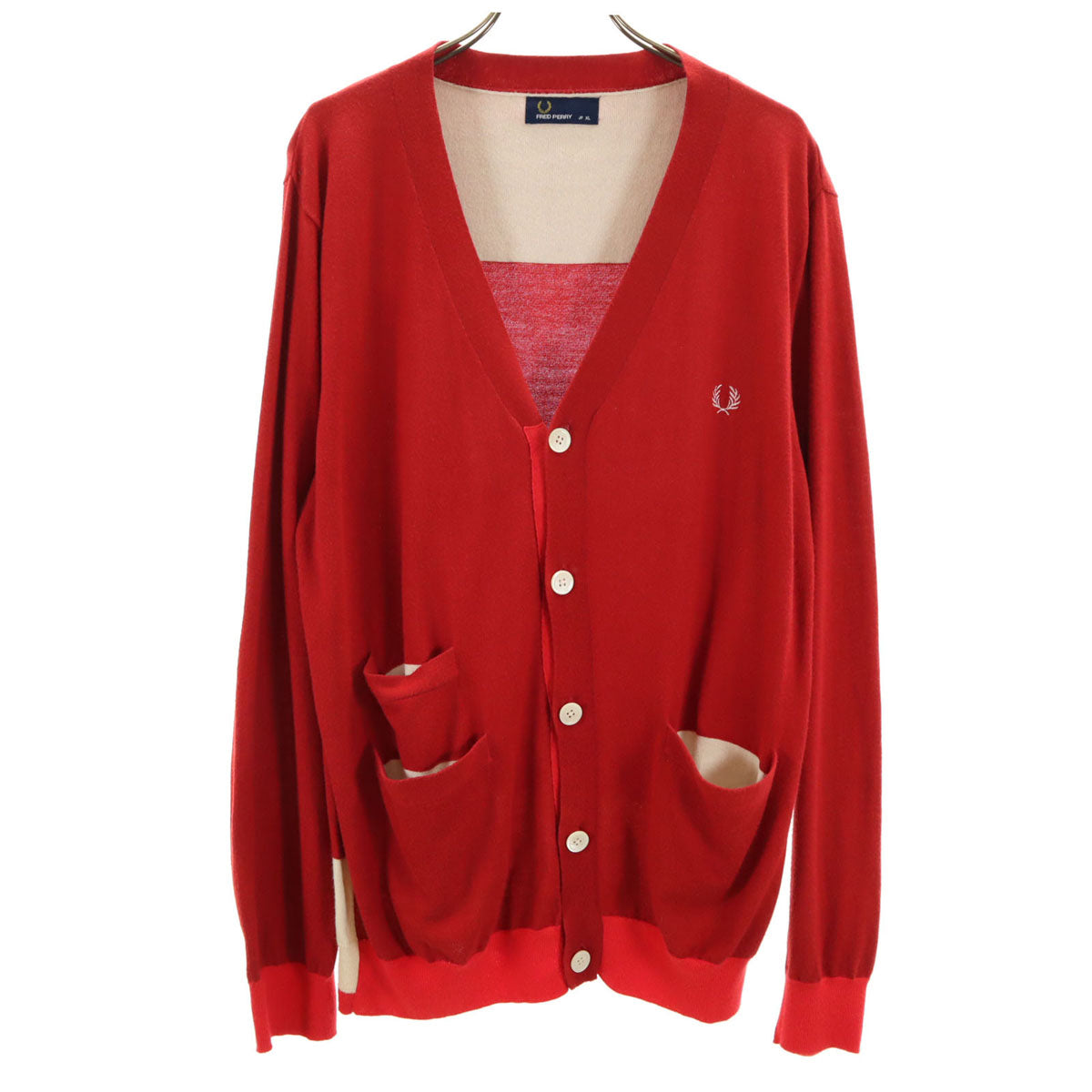 FRED PERRY フレッドペリー 長袖 ニットカーディガン XL 赤 メンズ