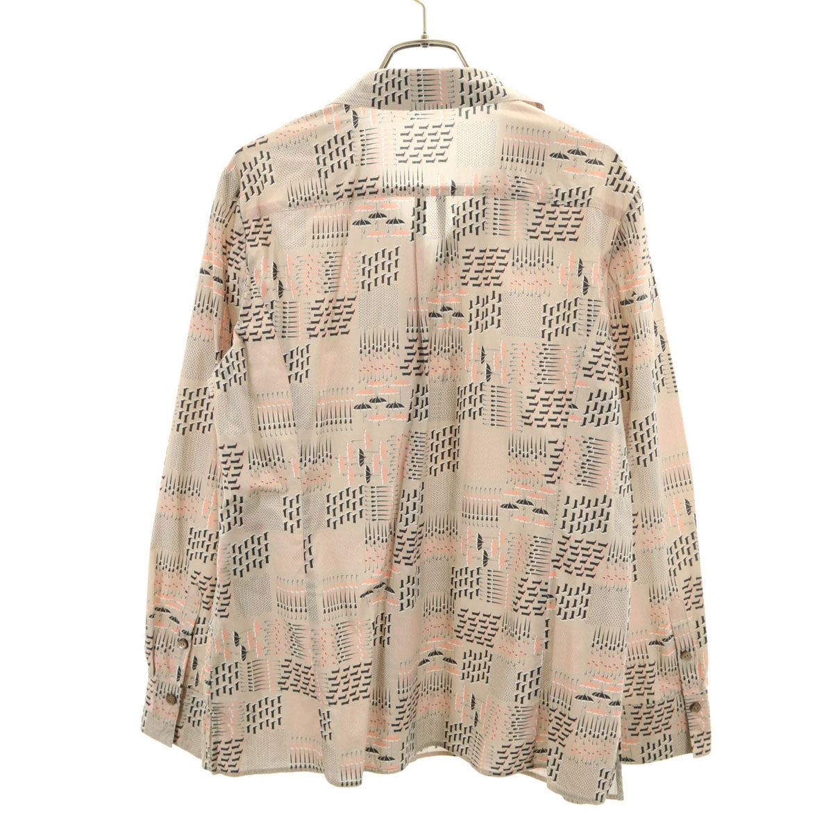 Leilian レリアン 日本製 レイン柄 長袖 オープンカラーシャツ 13 ベージュ レディース