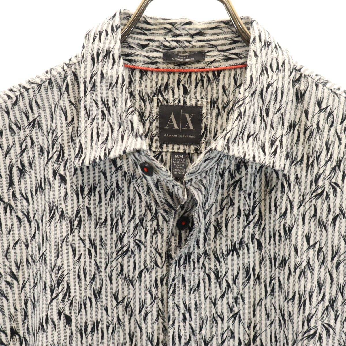 ARMANI EXCHANGE アルマーニエクスチェンジ ストライプ柄 長袖 オックスフォード シャツ M ホワイト 他 比翼 メンズ