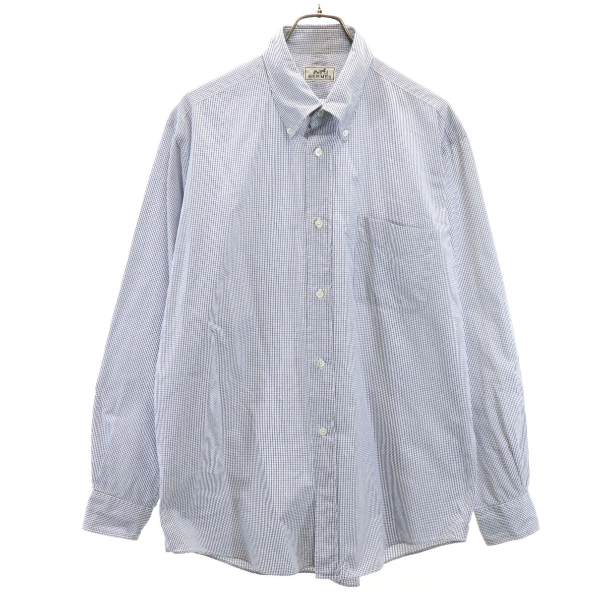 HERMES エルメス フランス製 チェック柄 長袖 ボタンダウンシャツ 42 ホワイト 他 メンズ