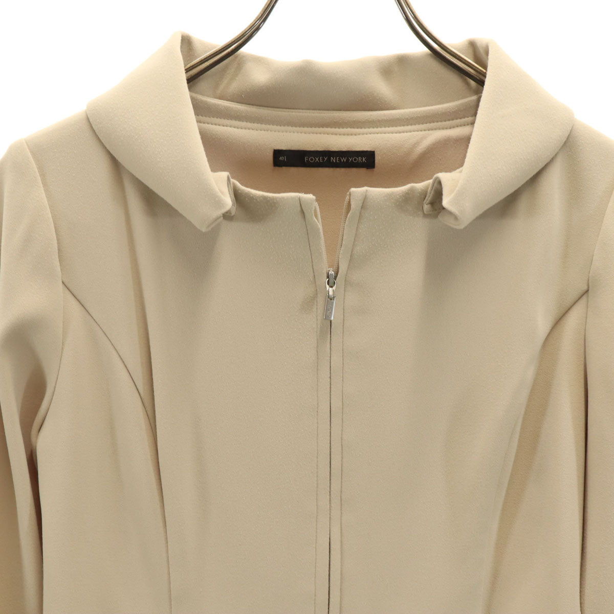FOXEY NEW YORK フォクシーニューヨーク 日本製 7分袖 ジャケット 40 ベージュ ストレッチ レディース
