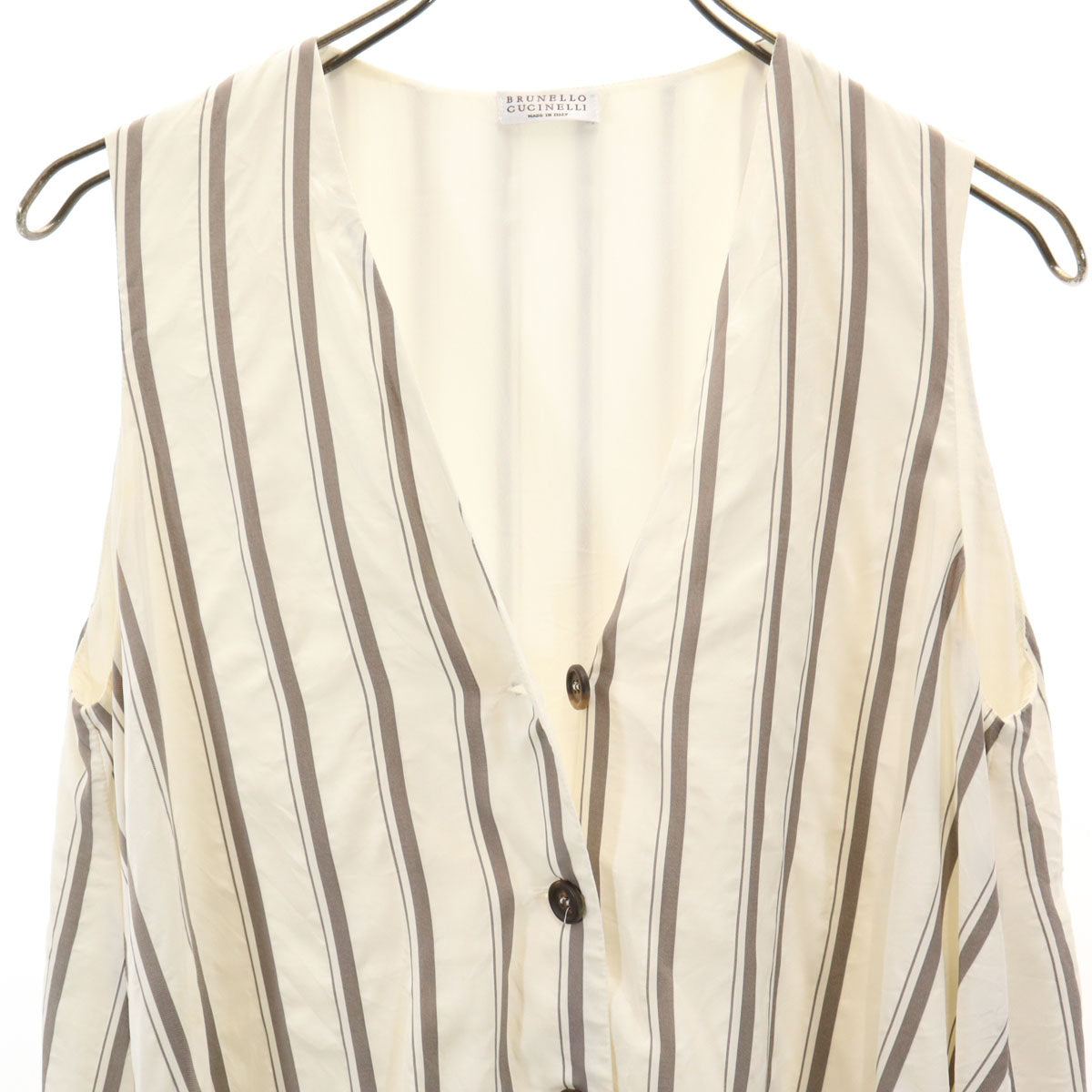 Brunello Cucinelli ブルネロクチネリ イタリア製 ストライプ柄 ベスト M アイボリー レディース
