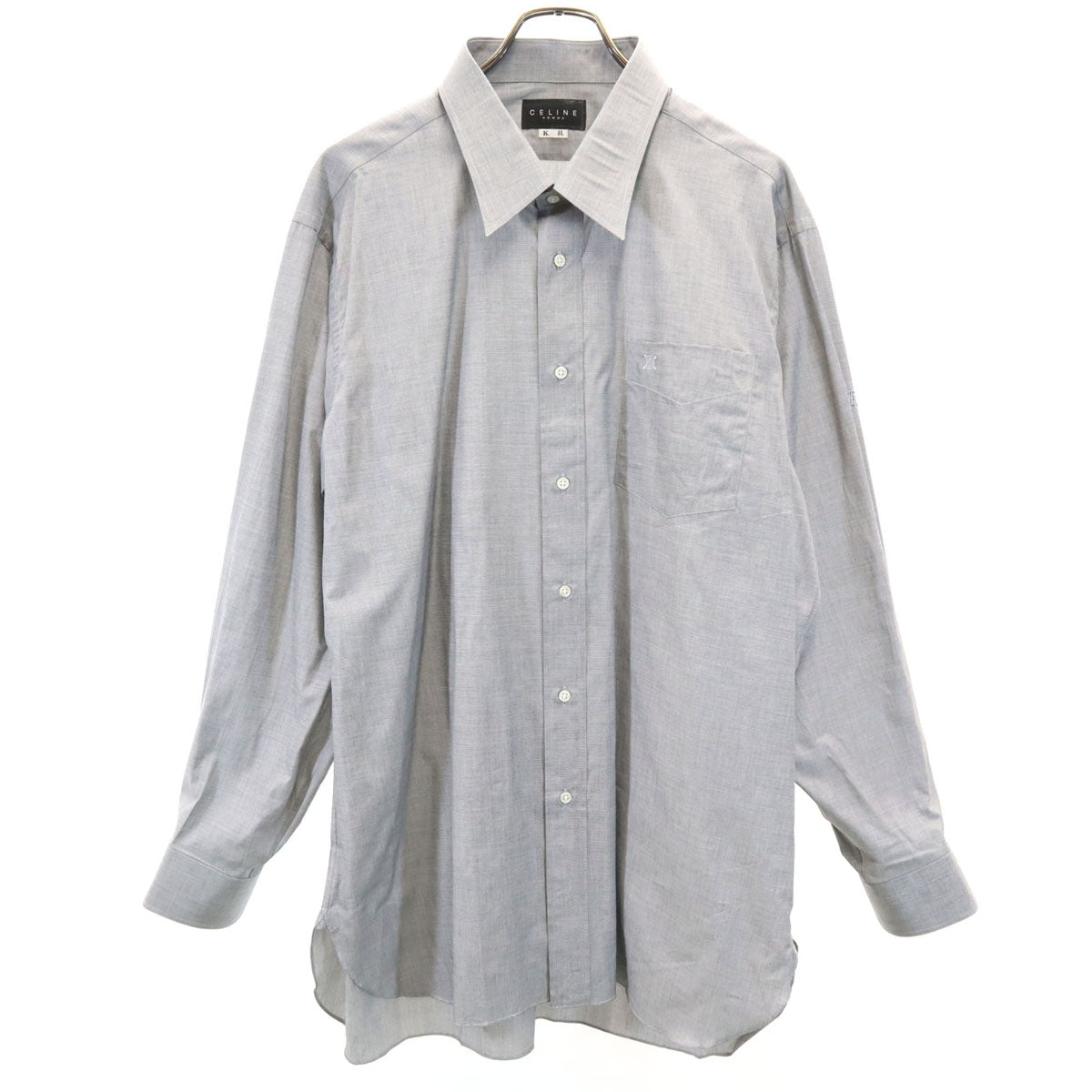 CELINE セリーヌ 長袖 ワンポイント刺繍 コットンシャツ グレー メンズ