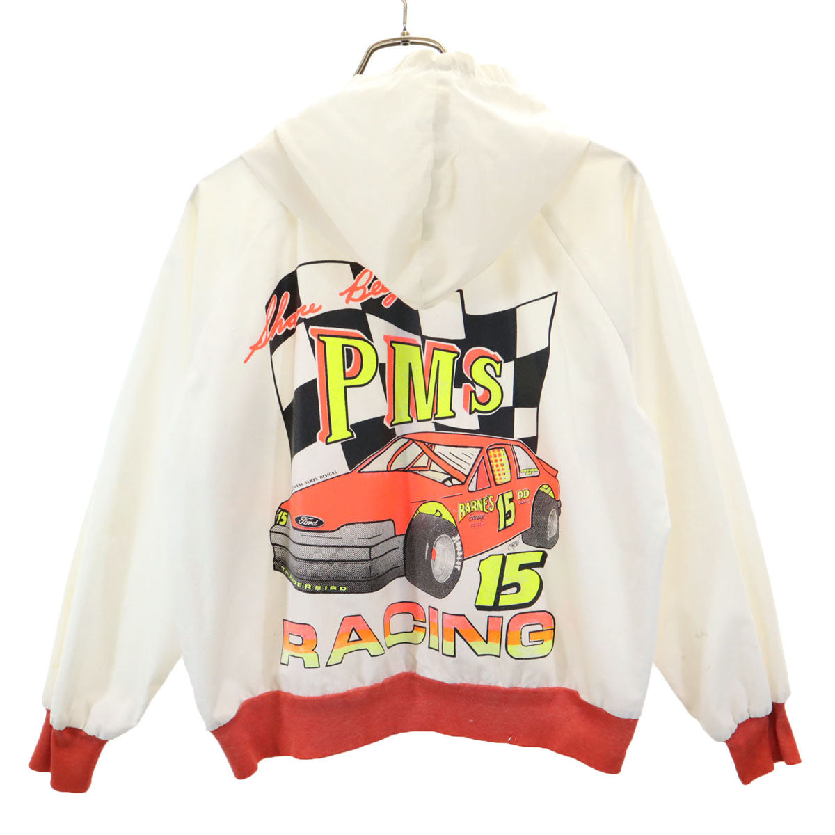 OLD オールド 90s サンダーバード レーシング バックプリント ジップアップ フーデット ジャケット ホワイト レディース