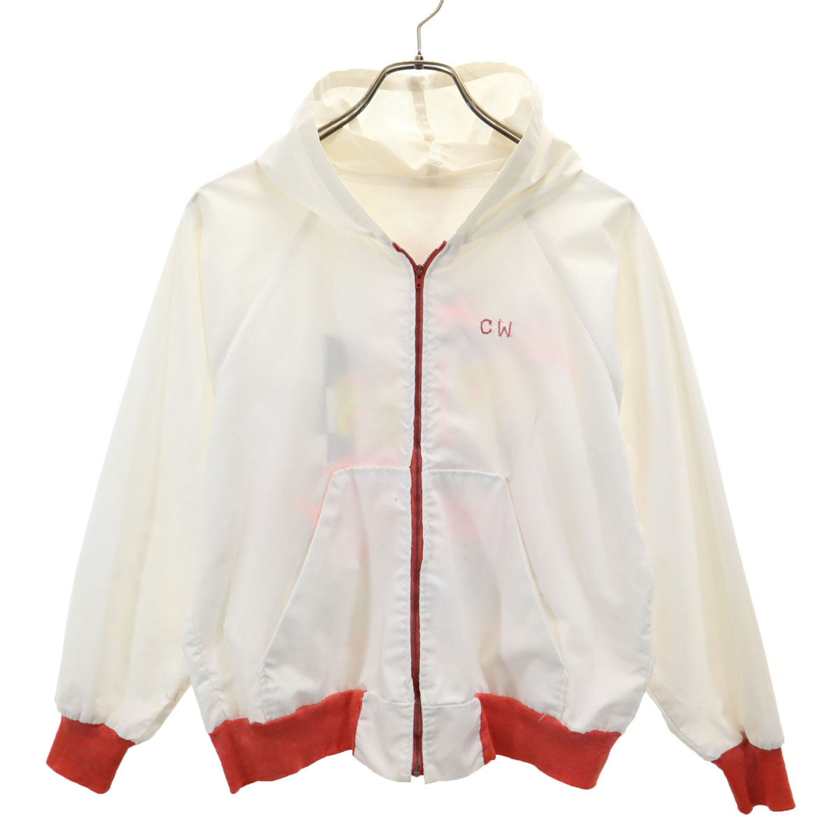 OLD オールド 90s サンダーバード レーシング バックプリント ジップアップ フーデット ジャケット ホワイト レディース