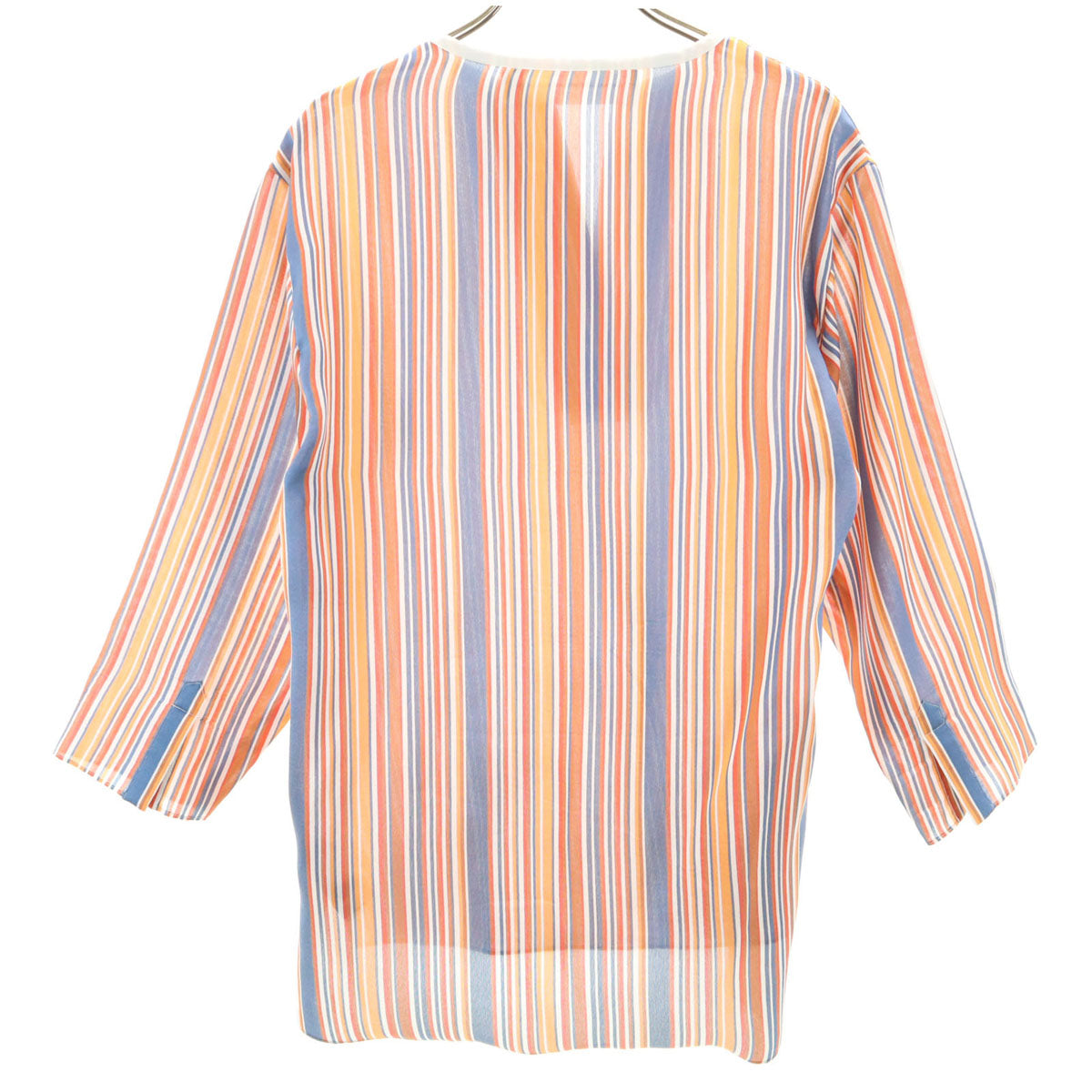 ヴィクトリアヴィクトリアベッカム ポルトガル製 ストライプ柄 7分袖 スキッパーカラー プルオーバー シャツ 40 オレンジ レディース