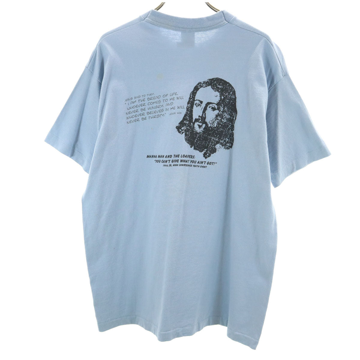 FRUIT OF THE LOOM フルーツオブザルーム 90s オールド USA製 イエスキリスト 半袖 ジーザス シングルステッチ Tシャツ L スカイブルー JESUS メンズ