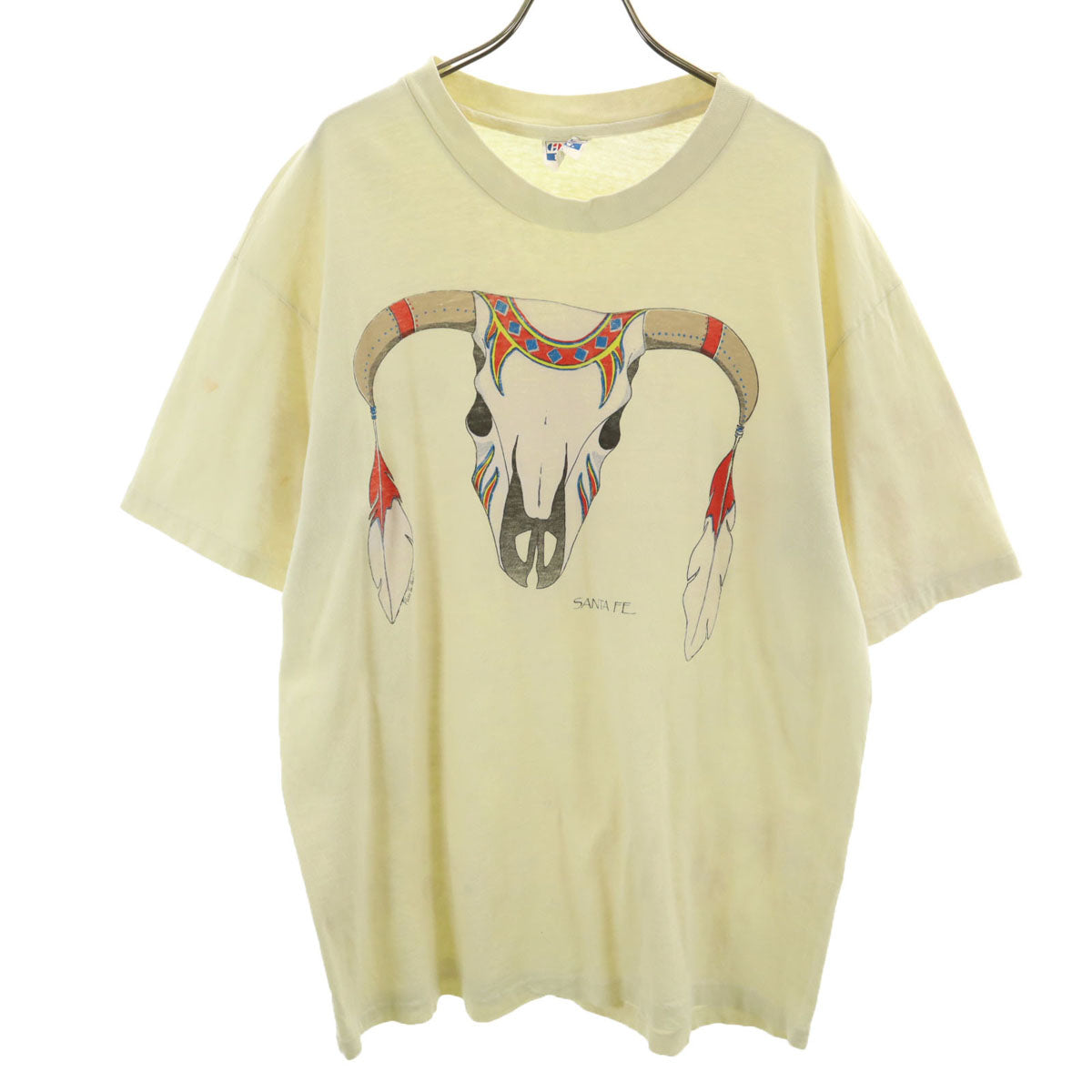 Hanes ヘインズ 80s 90s オールド USA製 スカルホーン 半袖 シングルステッチ 偉人 Tシャツ XL ベージュ メンズ