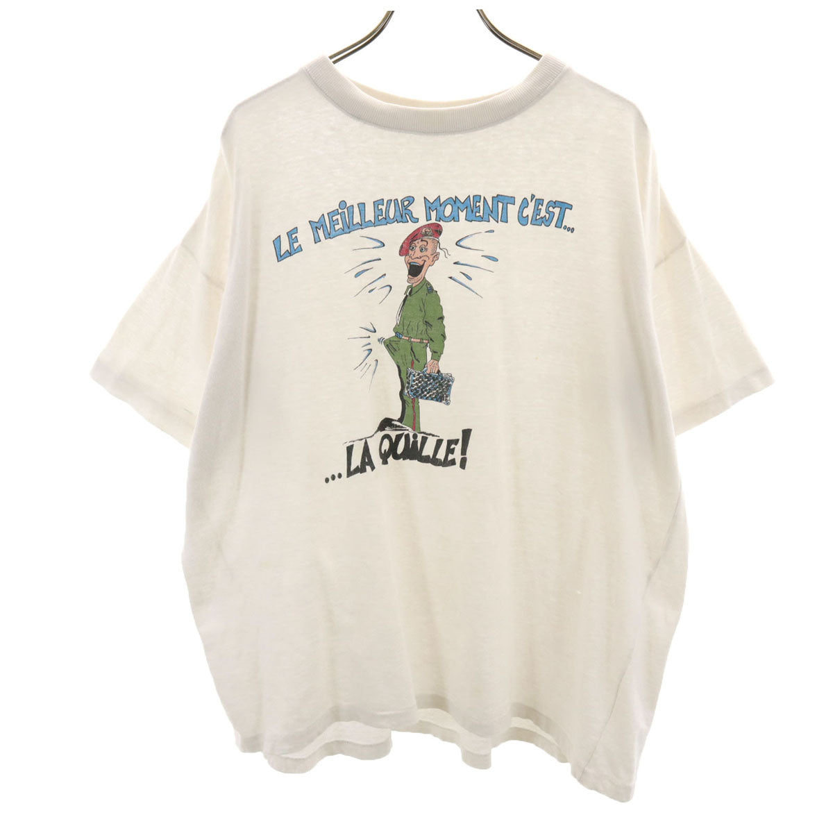 OLD オールド 90s ユーロ フランス語 軍人 半袖 シングルステッチ Tシャツ XL ホワイト メンズ