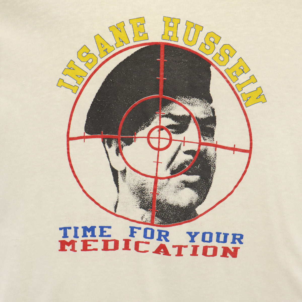 VINTAGE ヴィンテージ 80s サダムフセイン 半袖 シングルステッチ 偉人 Tシャツ ホワイト INSANE HUSSEIN メンズ