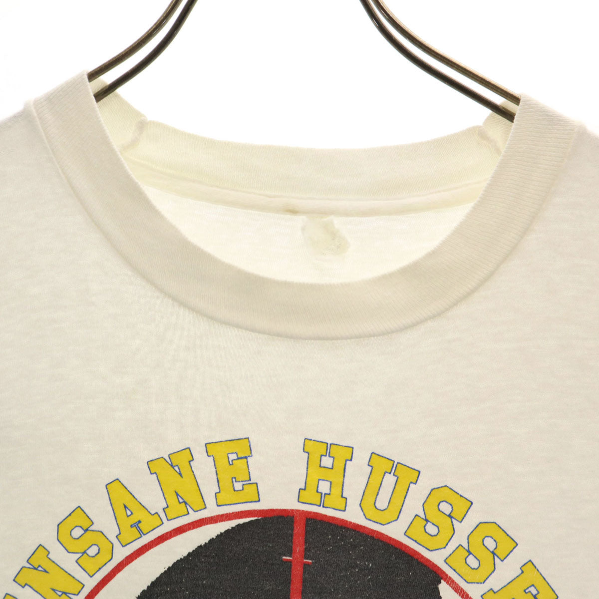 VINTAGE ヴィンテージ 80s サダムフセイン 半袖 シングルステッチ 偉人 Tシャツ ホワイト INSANE HUSSEIN メンズ
