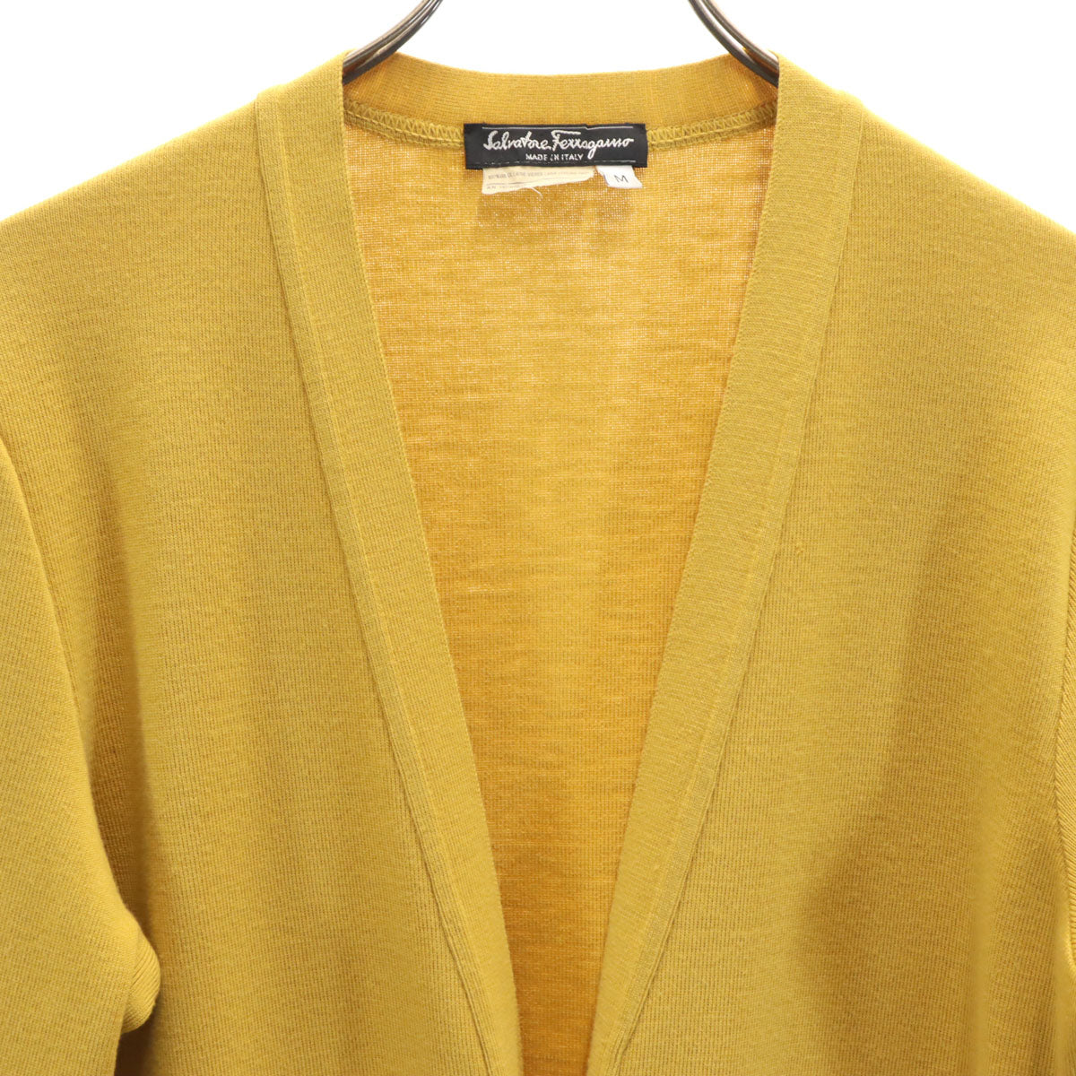 SalvatoreFerragamo サルバトーレフェラガモ 90s イタリア製 ウールブレンド オールド 長袖 ガンチーニ カーディガン M. マスタード レディース