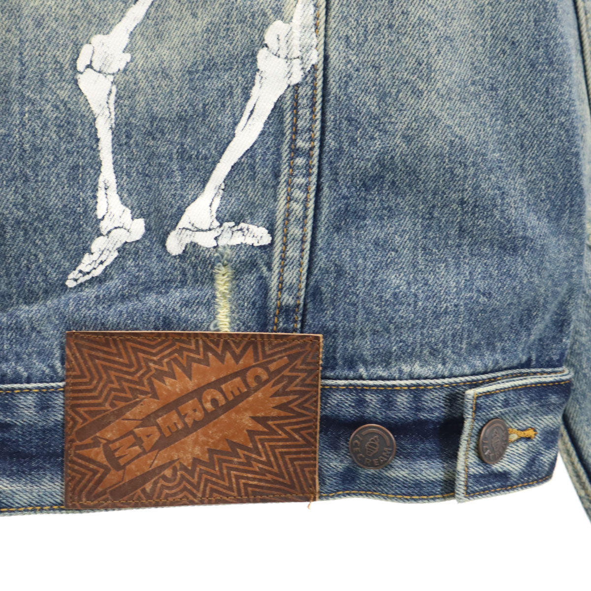 未使用 ICE CREAM アイスクリーム 骸骨 ダメージ加工 デニムジャケット S ブルー 袋付き メンズ