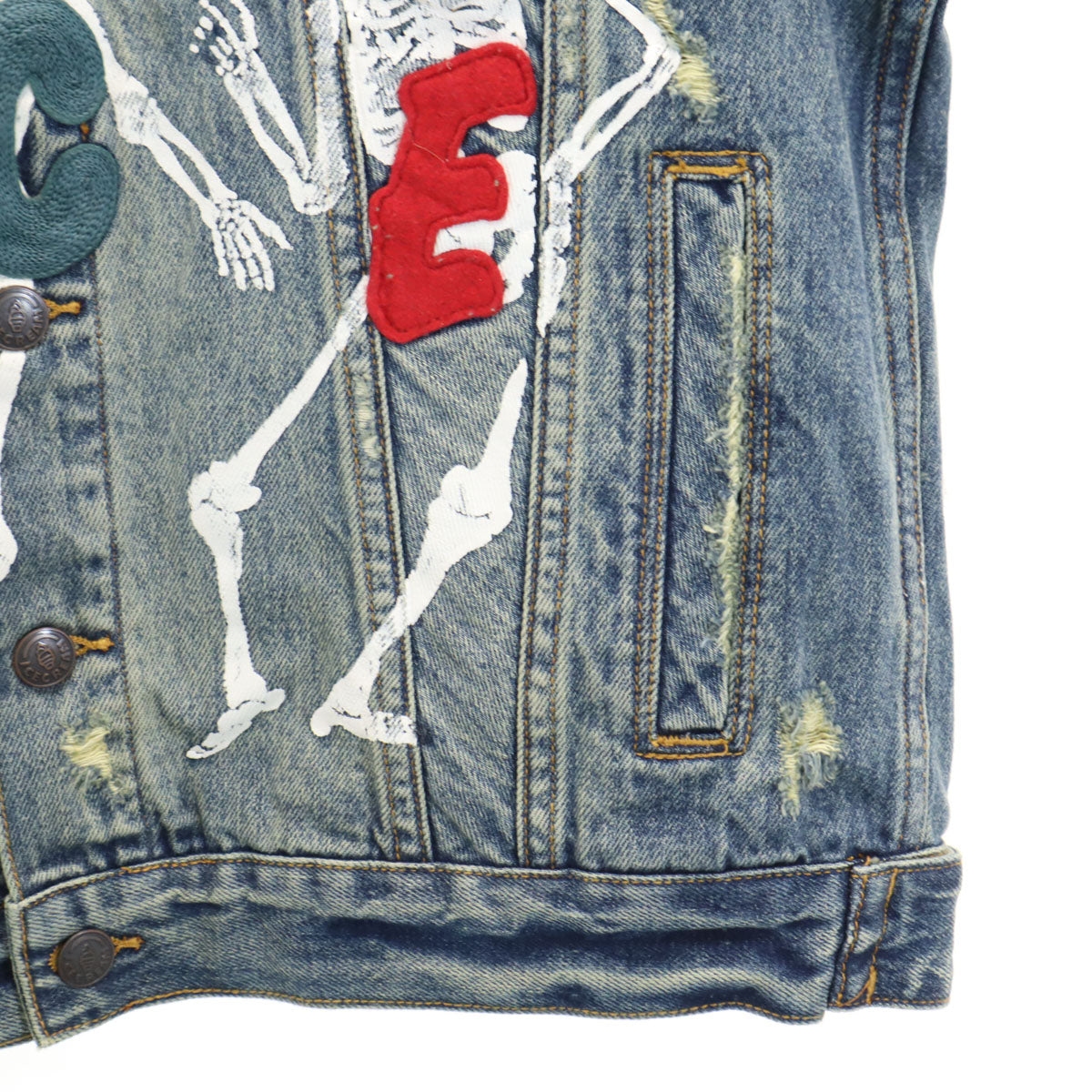 未使用 ICE CREAM アイスクリーム 骸骨 ダメージ加工 デニムジャケット S ブルー 袋付き メンズ