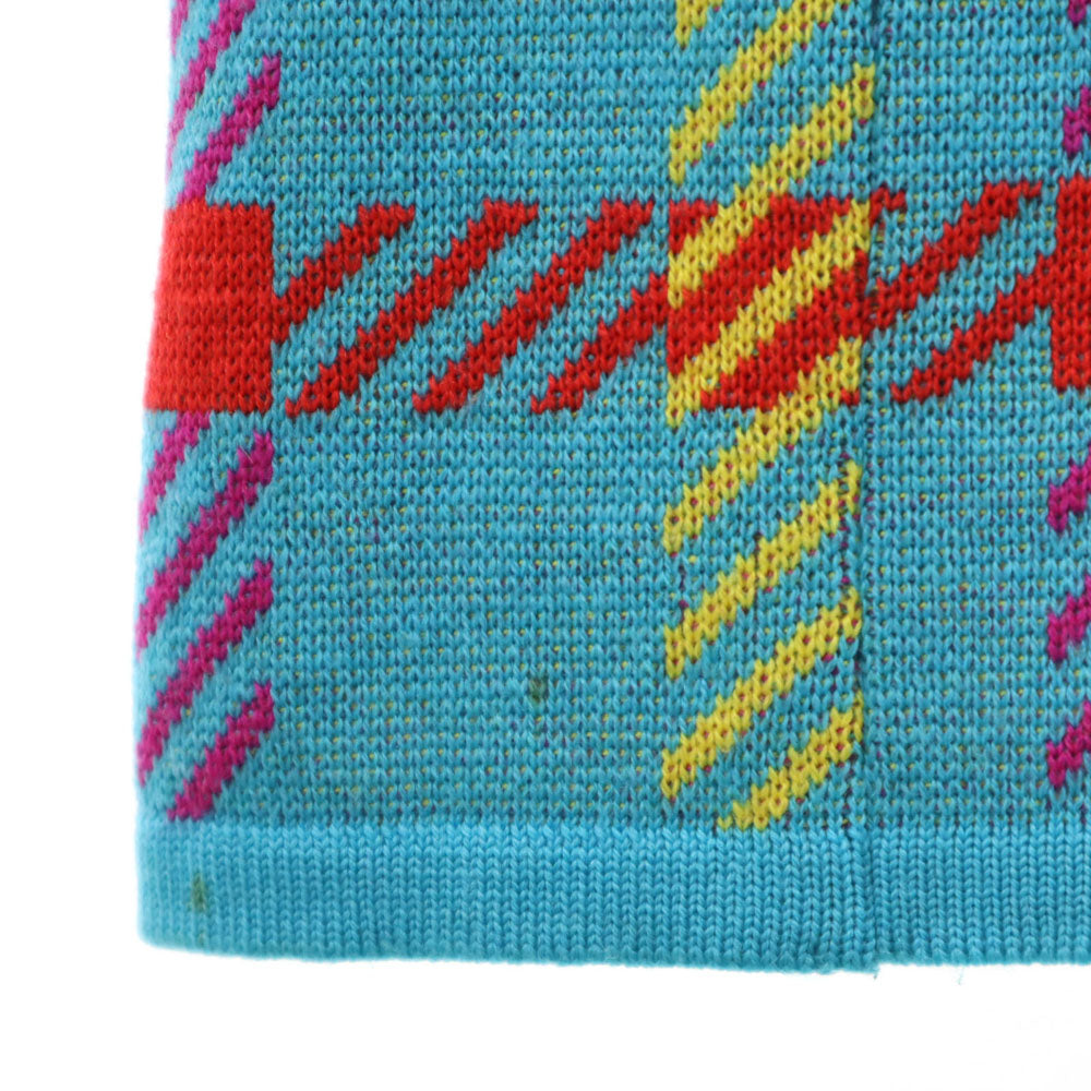 NINA RICCI ニナリッチ イタリア製 ウール100% チェック柄 長袖 Vネック ニットカーディガン 42 ブルー系 レディース