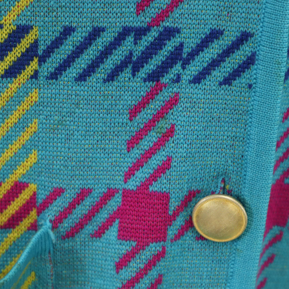 NINA RICCI ニナリッチ イタリア製 ウール100% チェック柄 長袖 Vネック ニットカーディガン 42 ブルー系 レディース