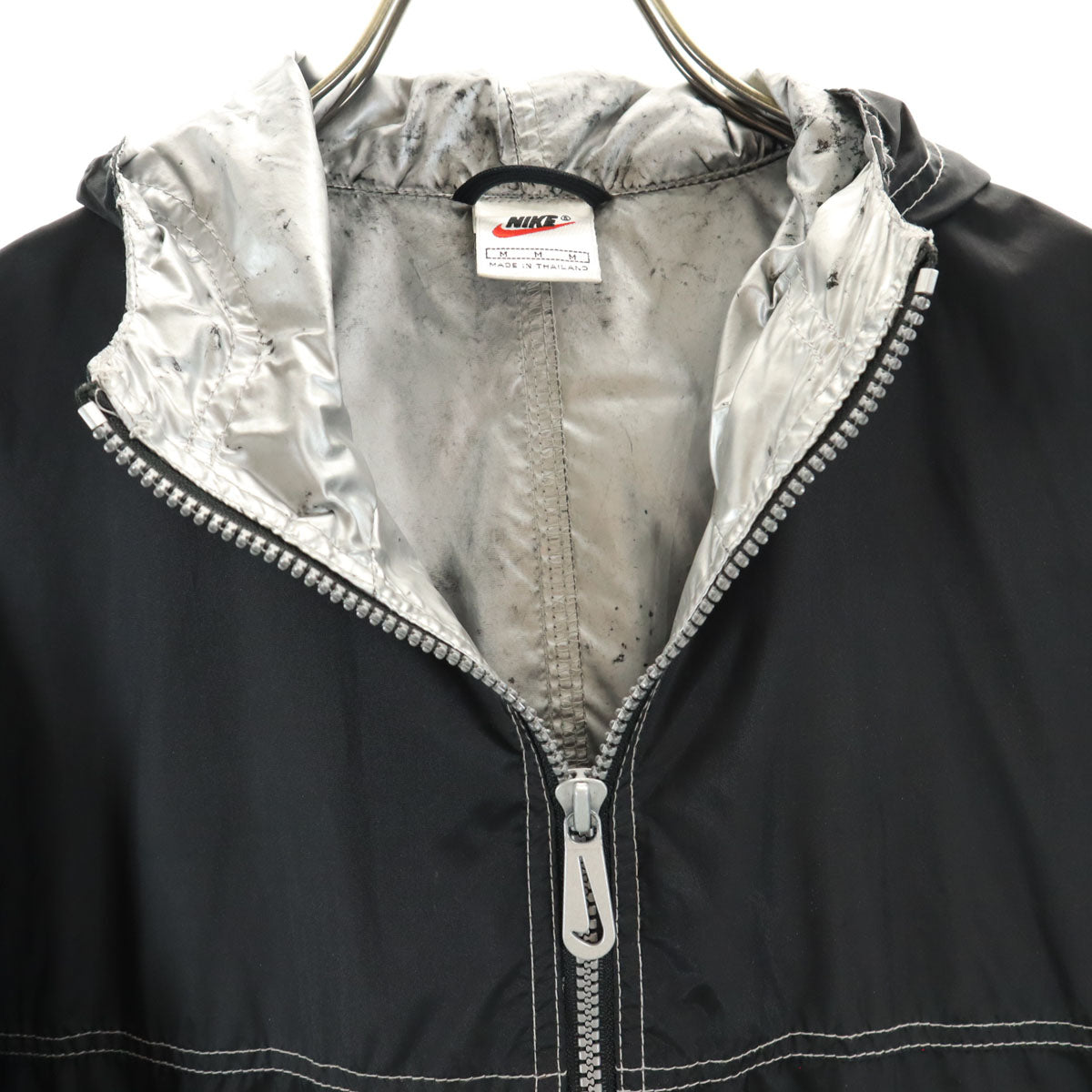 NIKE ナイキ 90s 00s オールド 白タグ 長袖 ワンポイント刺繍 アノラックパーカー M ブラック ポケッタブル スウォッシュ メンズ