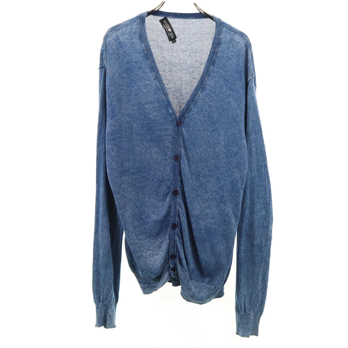 HYDROGEN ハイドロゲン イタリア製 長袖 インディゴ染め Vネック ニットカーディガン L 青紺 メンズ