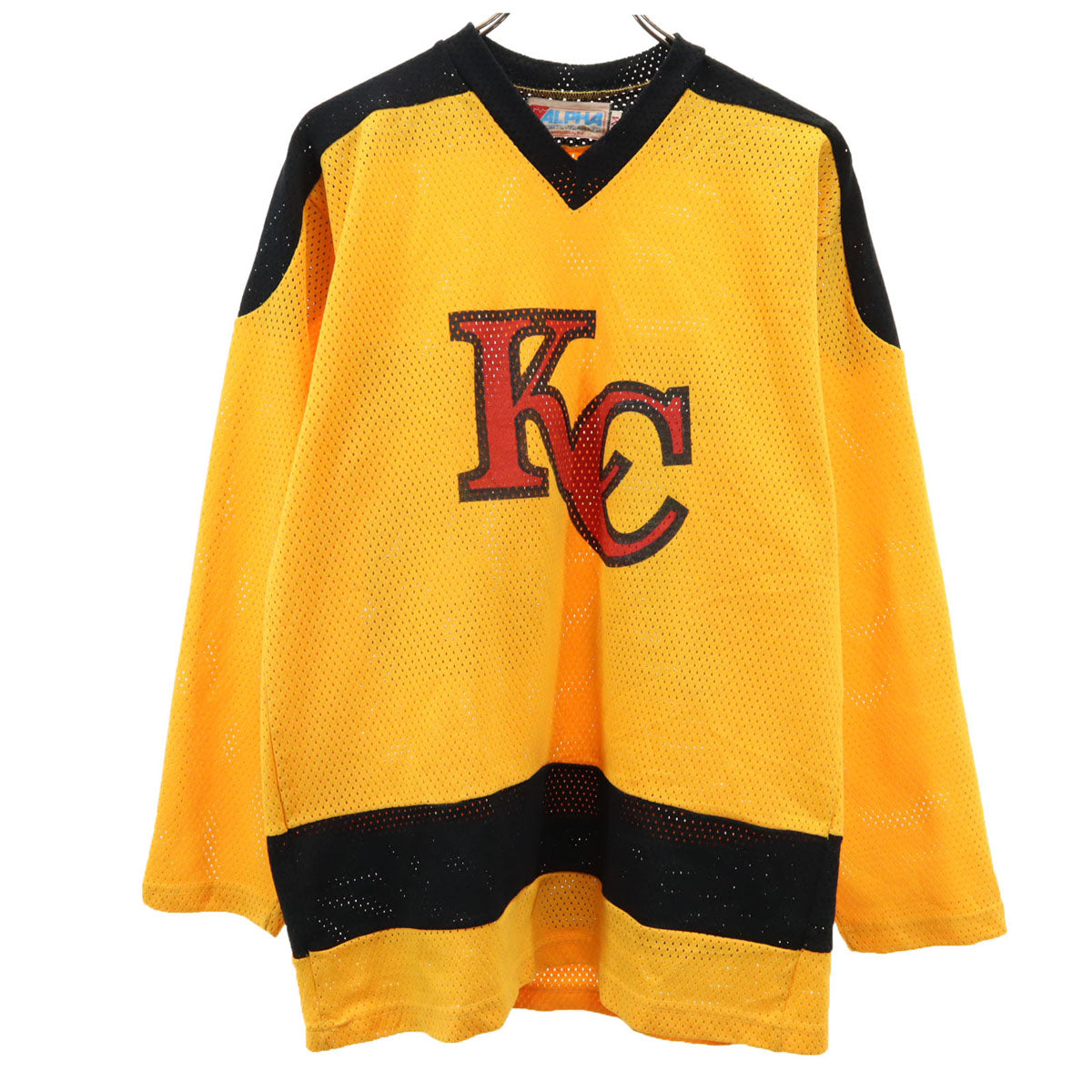 ALPHA アルファ 80s 90s オールド 長袖 メッシュ ユニフォーム シャツ M イエロー アイスホッケー メンズ