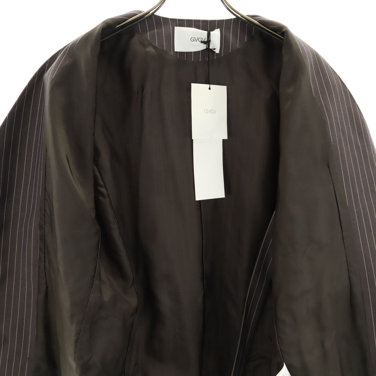 未使用 G.V.G.V. ジーヴィージーヴィー 日本製 ノーカラー テーラードジャケット 34 グレー系 レディース