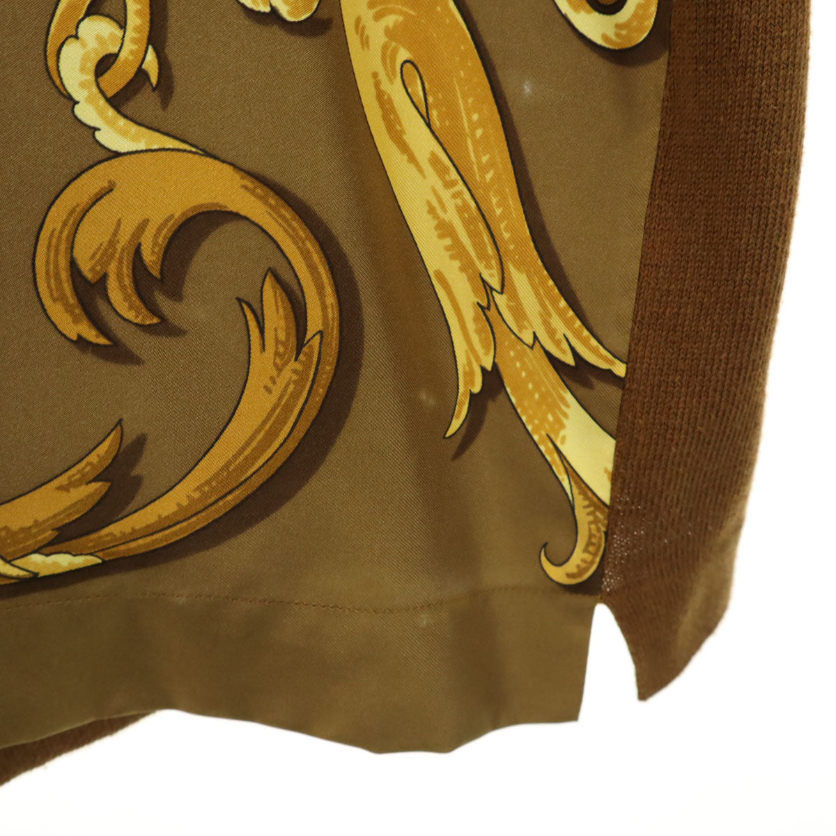 HERMES エルメス イタリア製 オールド 総柄 長袖 ニット切り替え シャツ M ブラウン レディース