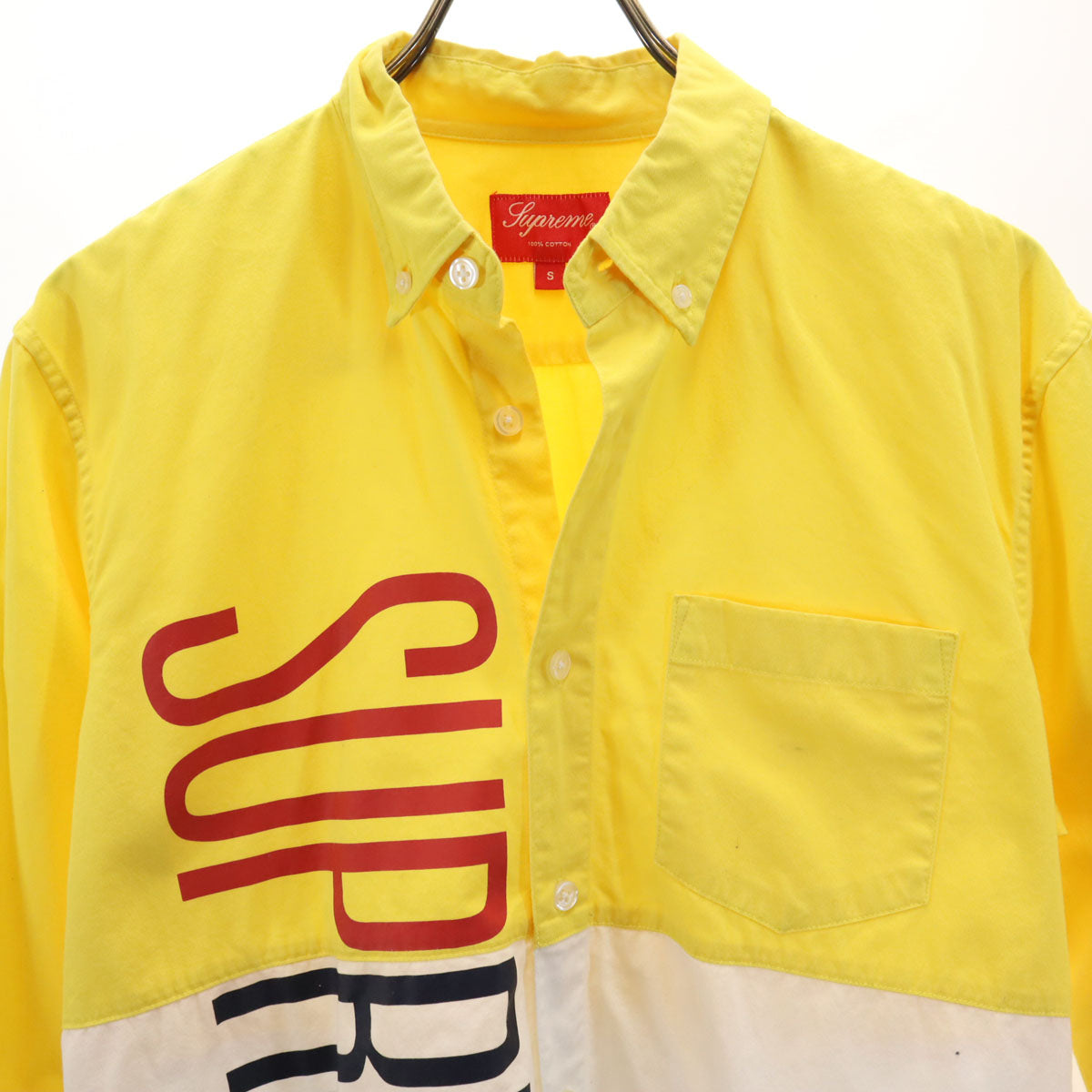 Supreme シュプリーム 14SS 長袖 ツートンカラー コットンシャツ S イエロー メンズ