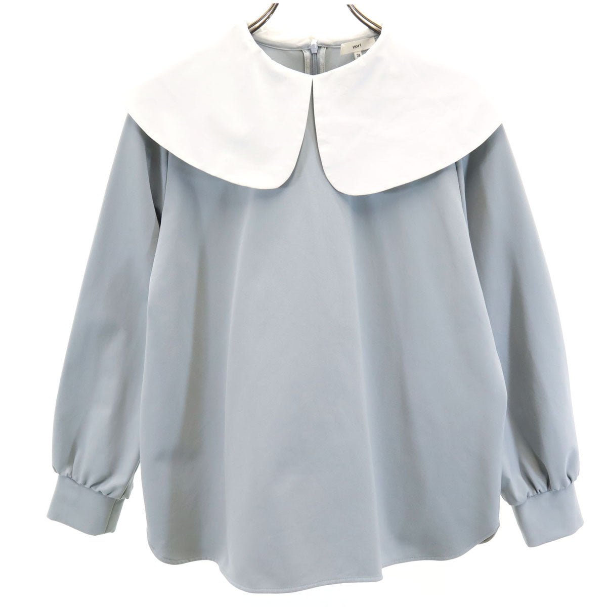 yori ヨリ 22AW 日本製 長袖 ワイドカラーストレッチ ブラウス 38 ライトブルー レディース