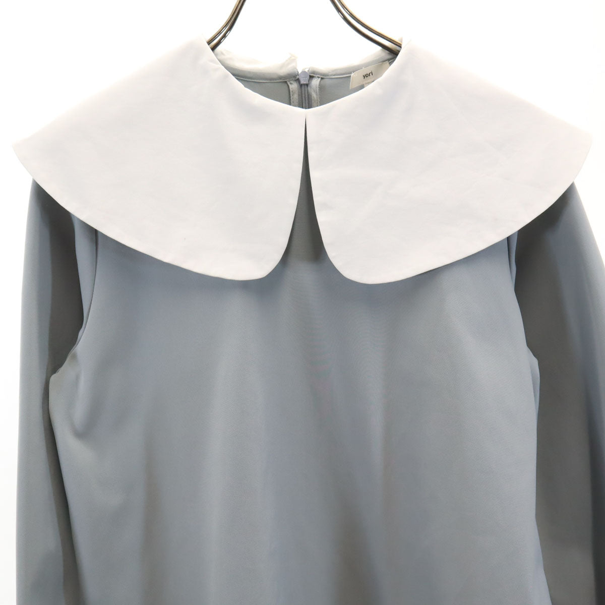 yori ヨリ 22AW 日本製 長袖 ワイドカラーストレッチ ブラウス 38 ライトブルー レディース