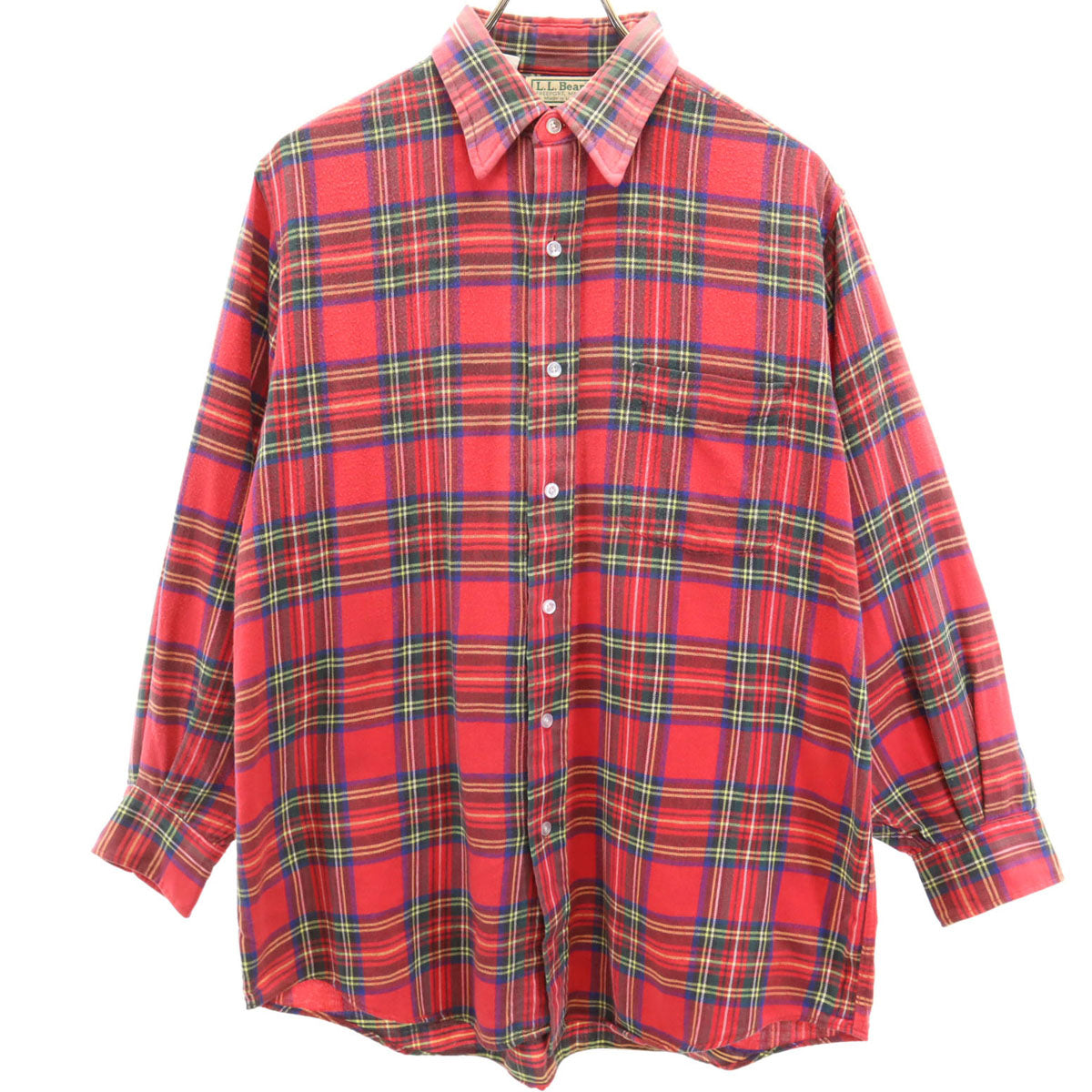 L.L.Bean エルエルビーン 80s ヴィンテージ USA製 チェック柄 長袖 ネルシャツ コットンシャツ M レッド メンズ