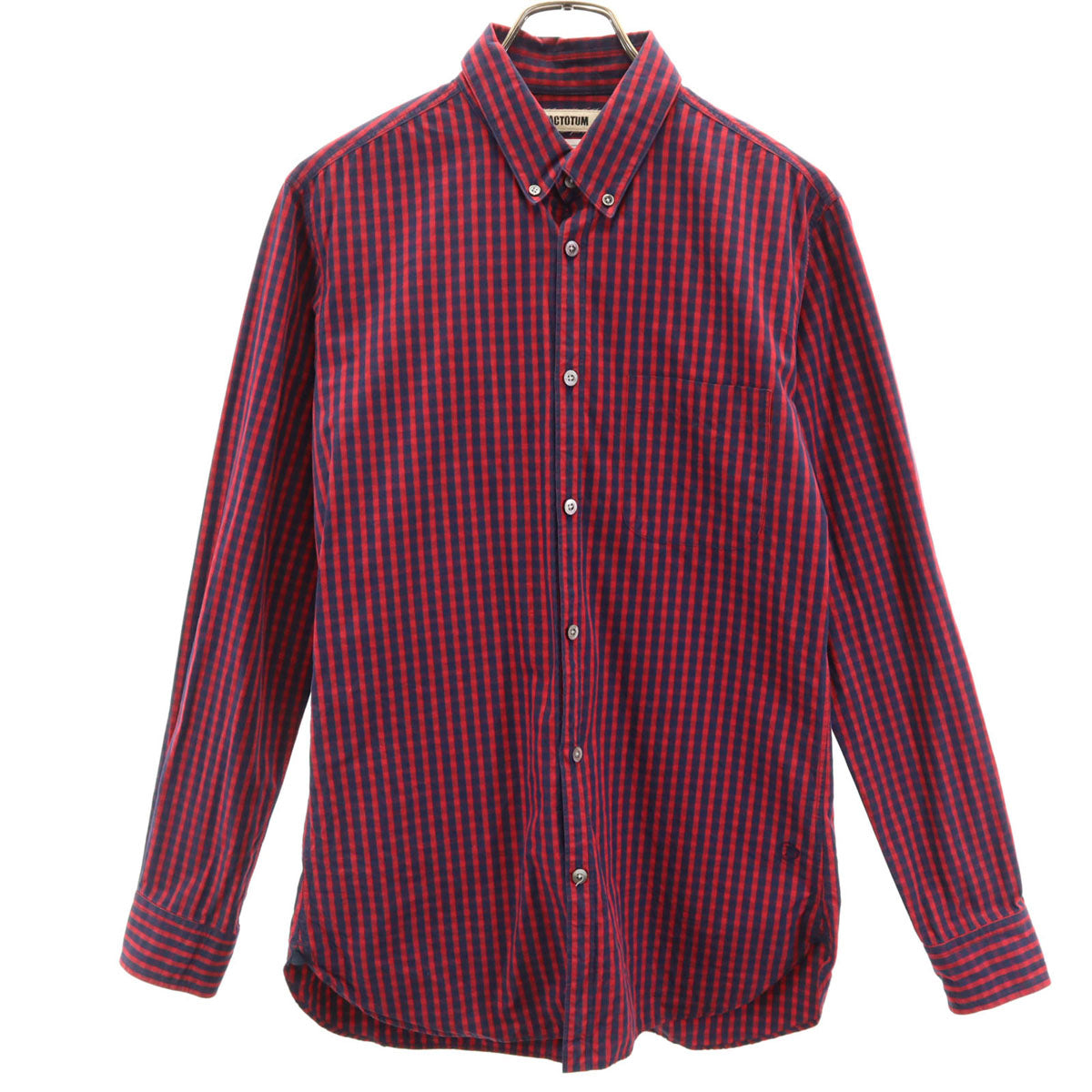 FACTOTUM ファクトタム 日本製 ギンガムチェック柄 長袖 コットンシャツ 48 レッド メンズ