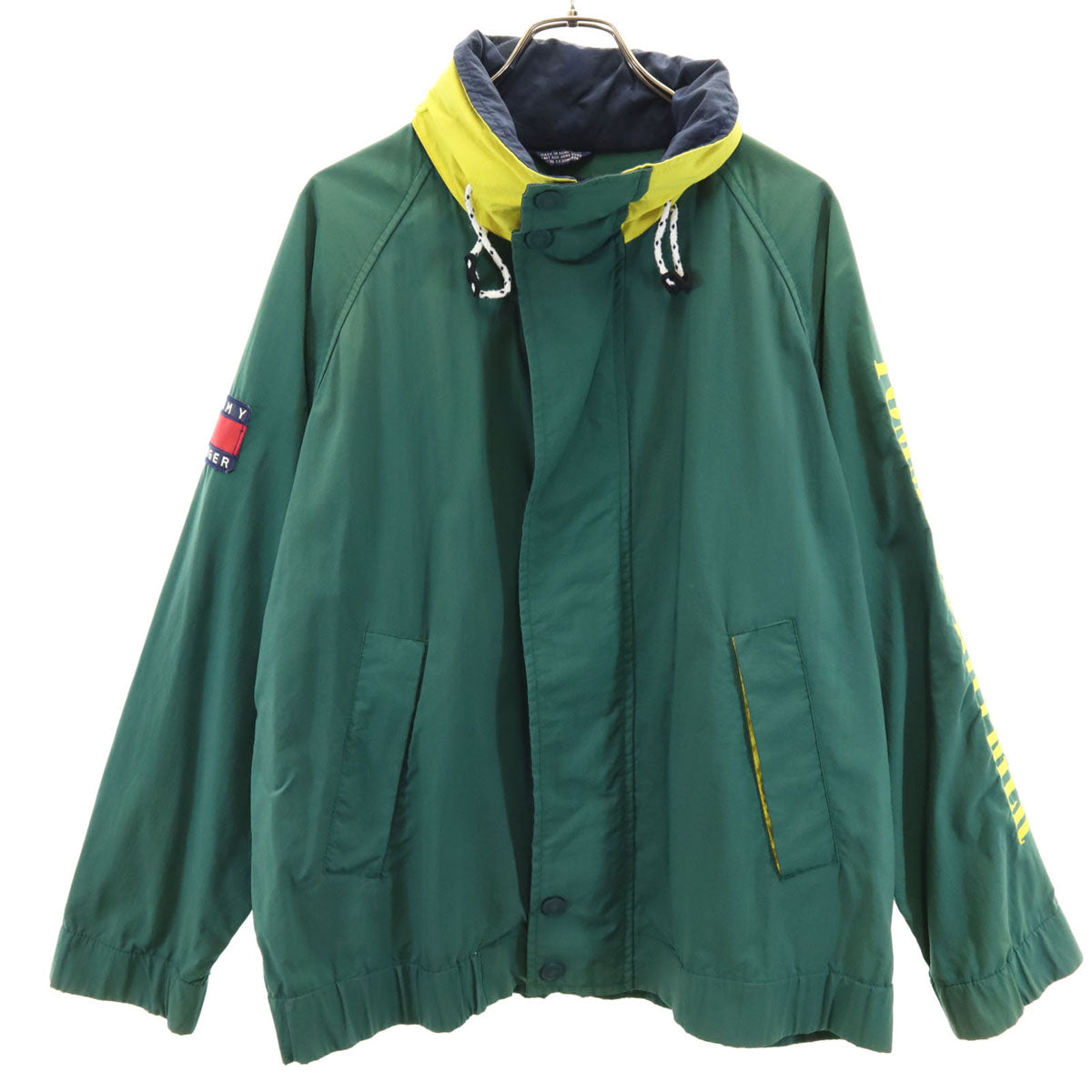 TOMMY HILFIGER トミーヒルフィガー 90s オールド フラッグタグ ナイロンジャケット L グリーン フード付き メンズ