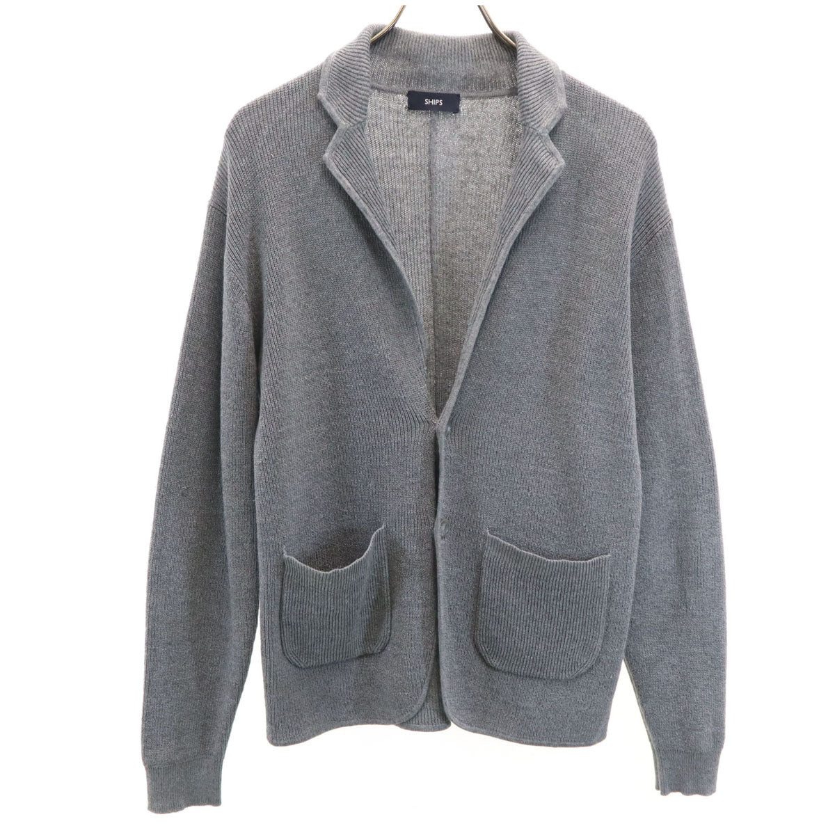 SHIPS シップス リネンブレンド 長袖 ニットカーディガン S グレー メンズ