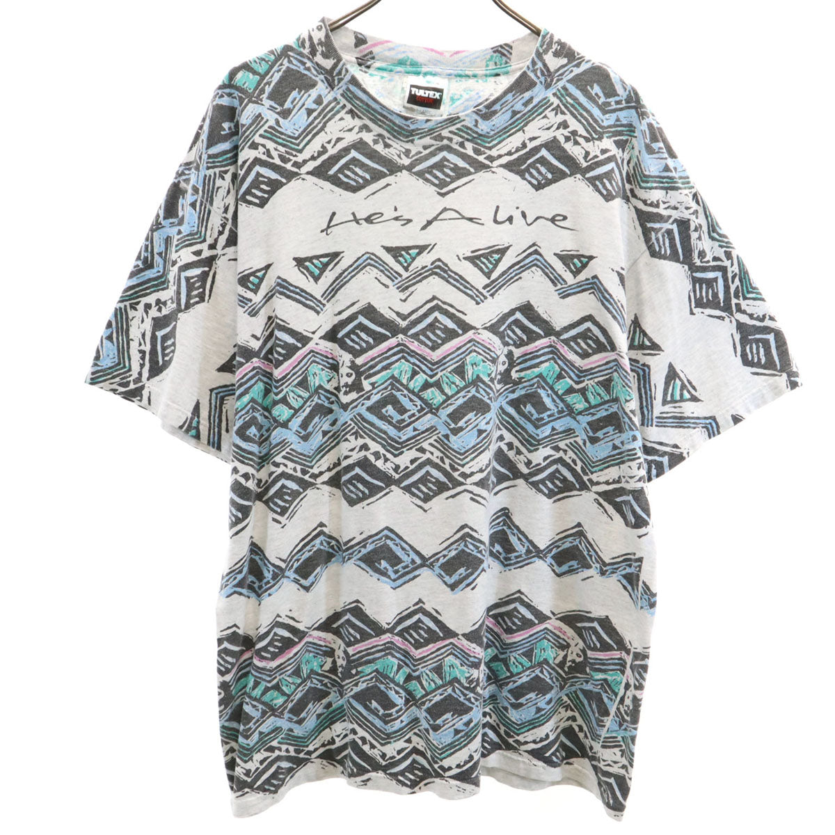 TULTEX タルテックス 90s オールド キリスト 総柄 半袖 ジーザスプリント Tシャツ XL グレー 他 Jesus メンズ