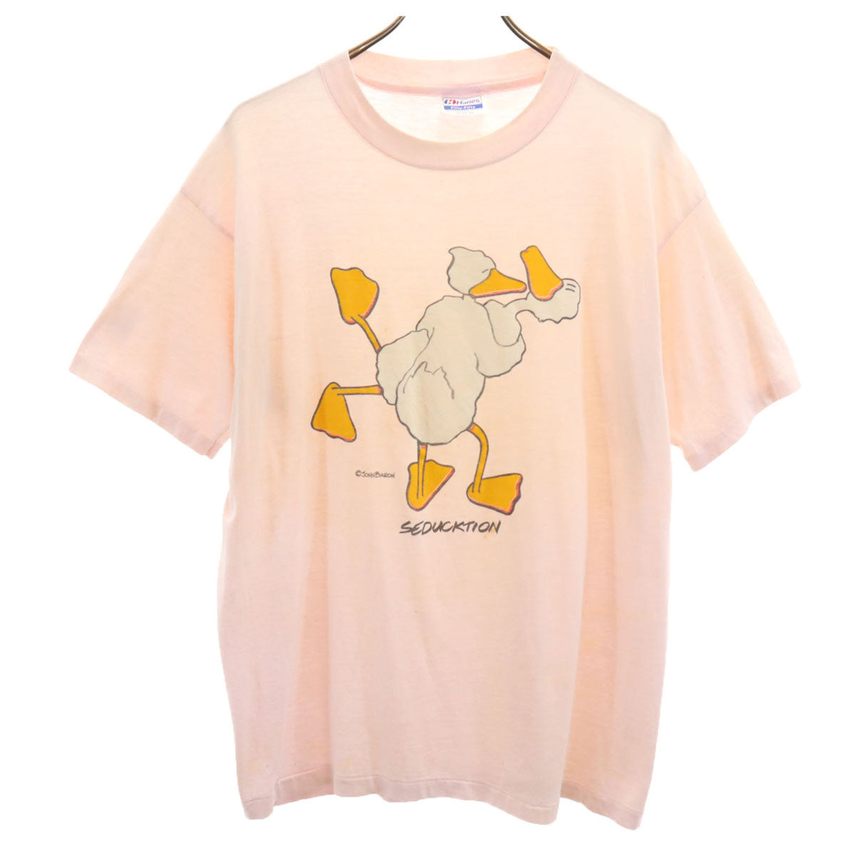 Hanes ヘインズ 80s 90s オールド USA製 アヒル 半袖 シングルステッチ プリント Tシャツ XL ピンク メンズ